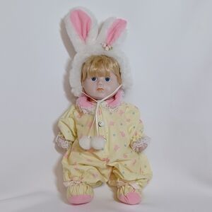 Plush Bunny-Ear Baby Doll in Yellow and Pink